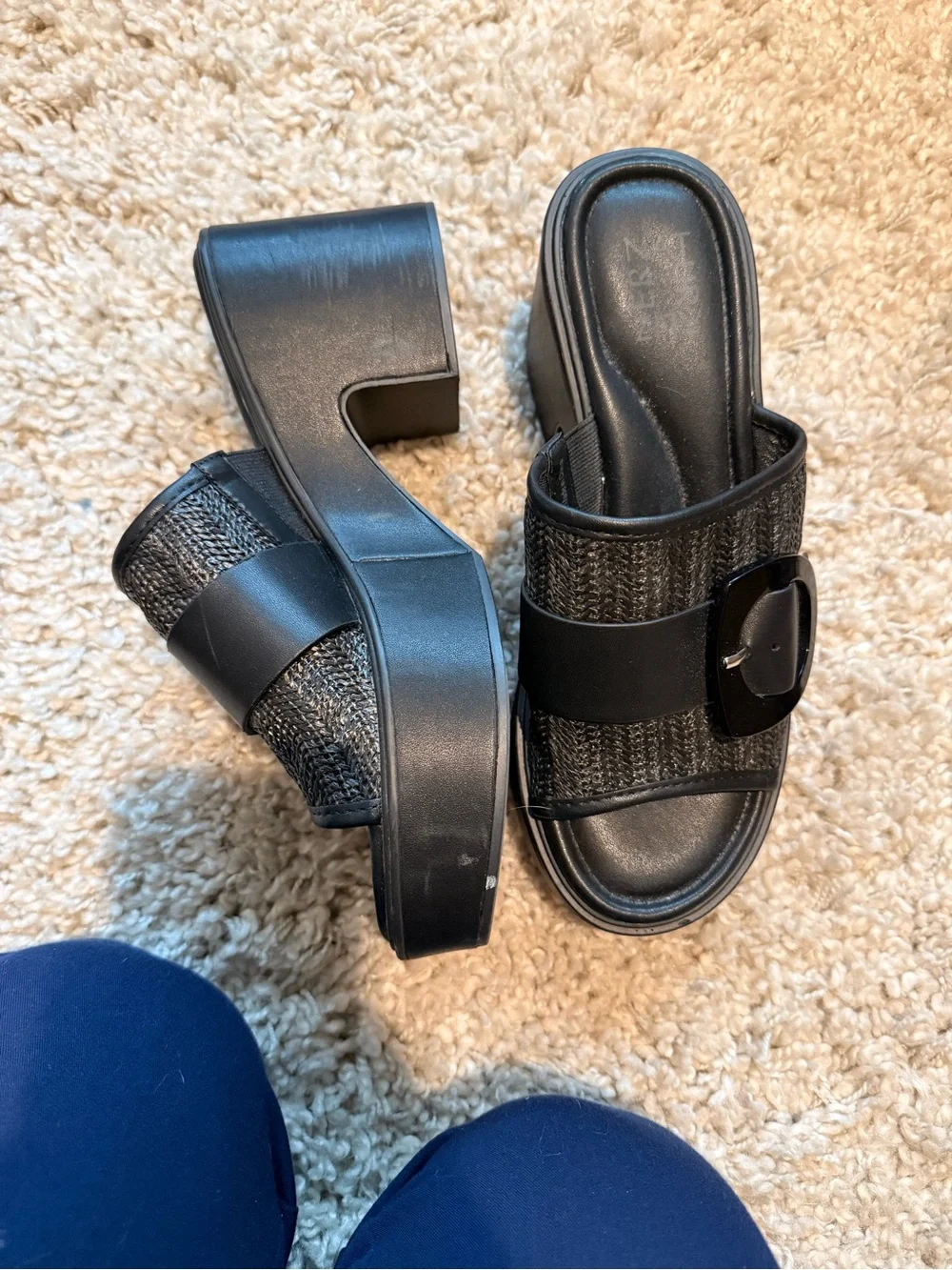 Naturalizer Black Woven Platform Slide Sandals with Buckle